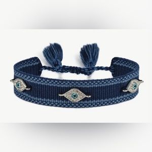 Woven Friendship EvilEye Wrap Fabric Adjustable Braided Bracelet with Rhinestone